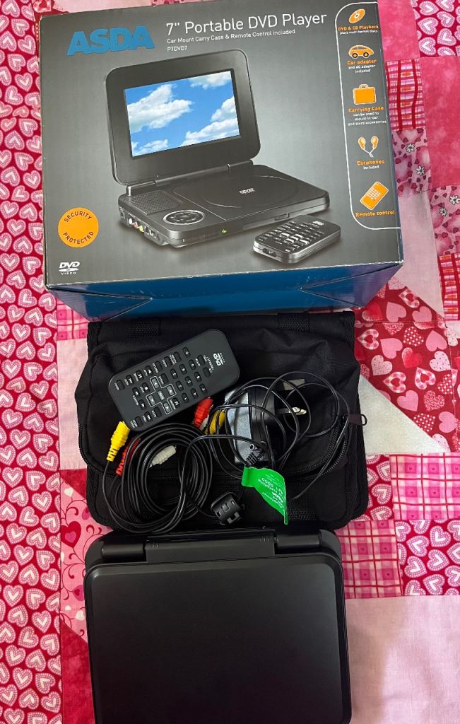 Portable DVD Player Asda 7in with Power Supply& Remote Control