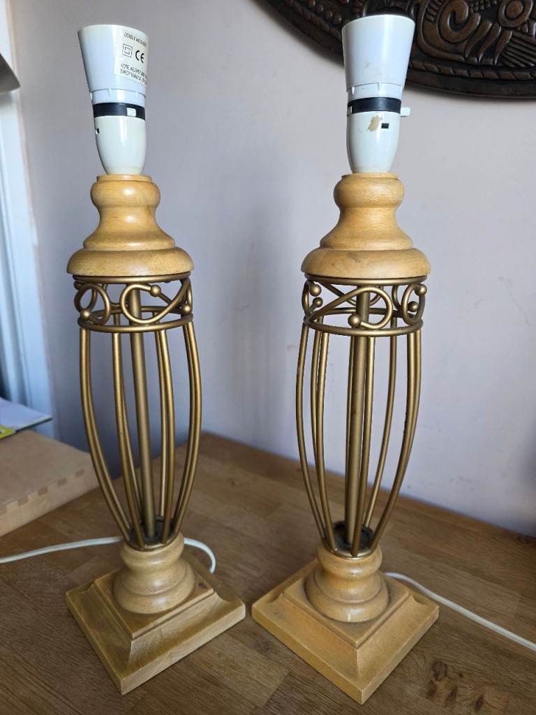 A Pair of Wood & Metal Table Lamps