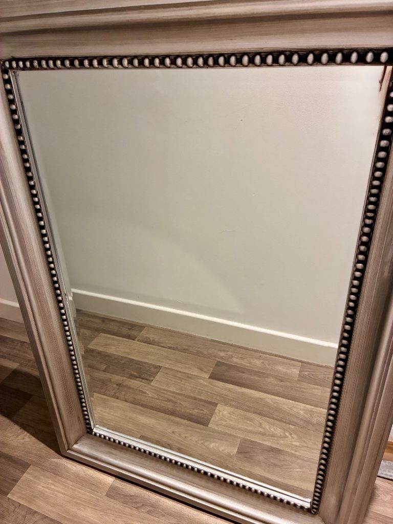 Large Brushed Silver Framed Mirror – Good Condition