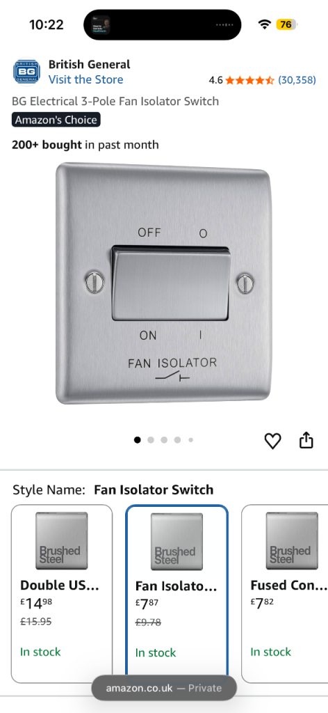 BG Electrical 3-Pole Fan Isolator Switch