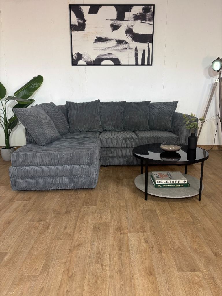 New Grey Cord L Shape Corner Sofa £300 FREE DELIVERY