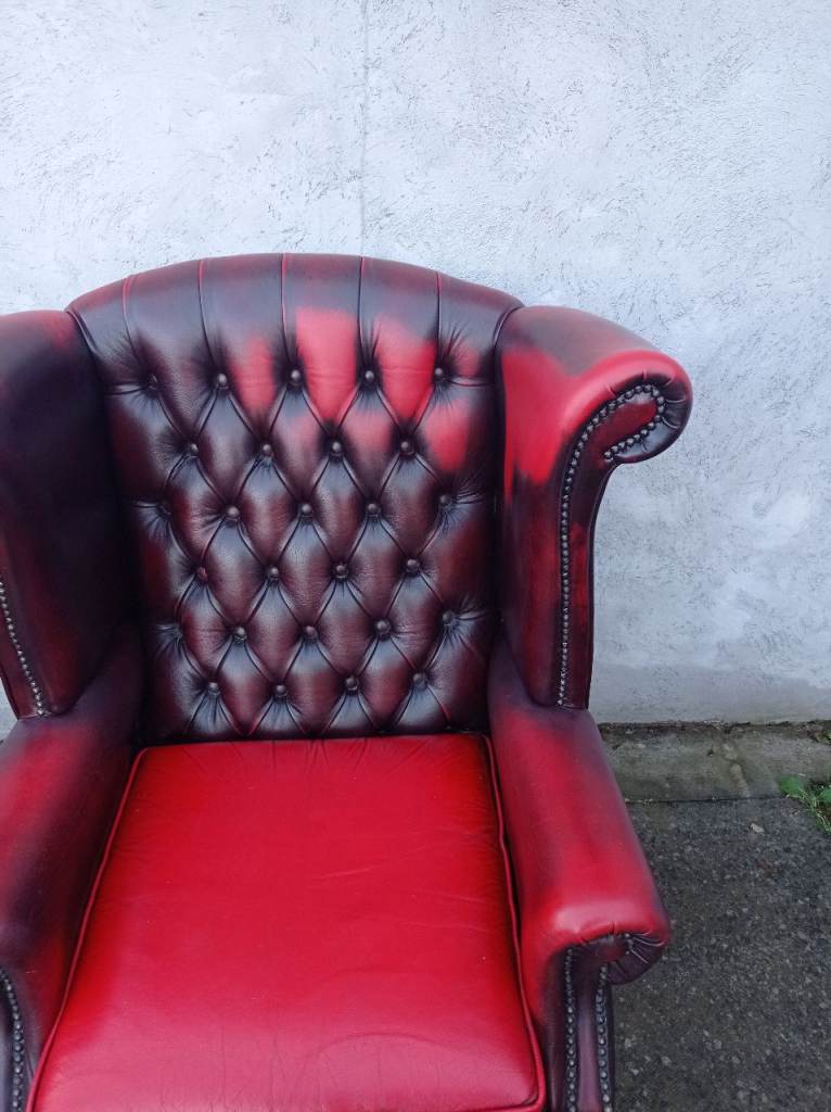 A Red Leather Chesterfield Queen Ann/Wing ArmChair