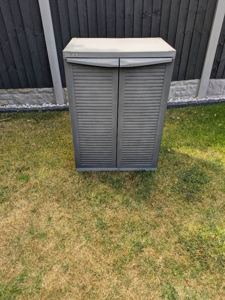 Grey Outdoor Storage Cabinet with Shelves – Good Condition