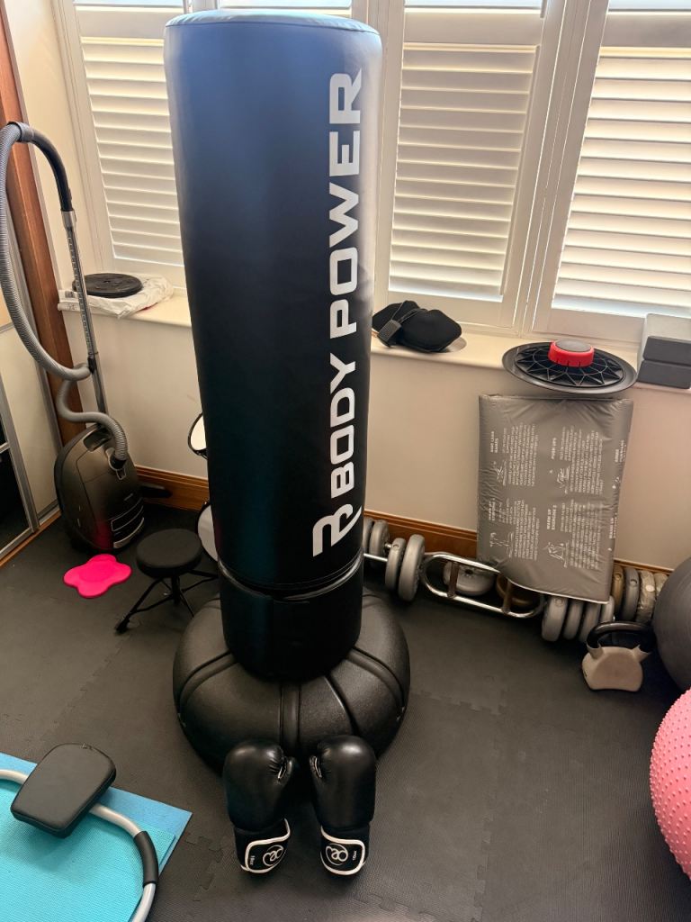 Body Power Free-Standing Punch Bag and Boxing Gloves