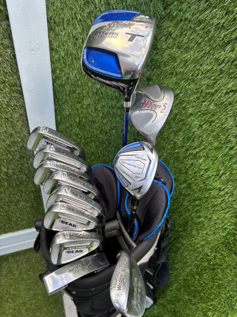 Jack Nicklaus Bear Iron Set & putter + John Letters Driver + Woods + Bag – Full Starter Setup