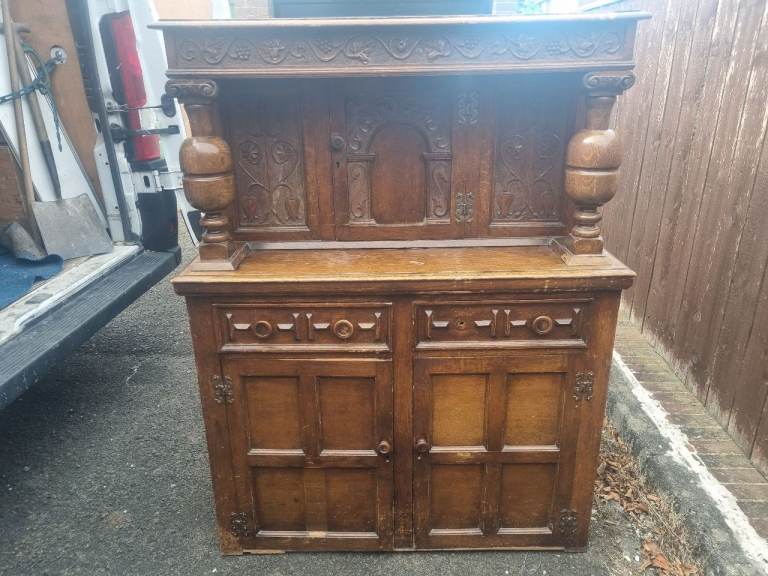 Antique-Style Carved Oak Jacobean Revival Dresser / Sideboard (see pics)