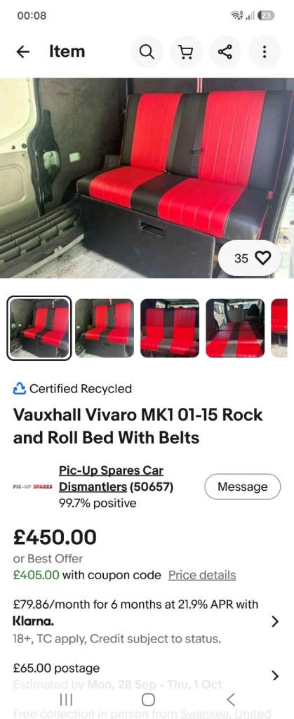 Day van dayvan  Rock and Roll chair  Bed with Belts camperwanted