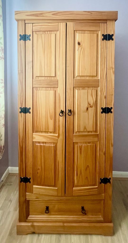Tall Vintage Pine Wooden Wardrobe