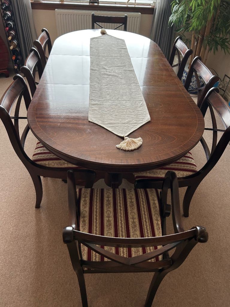 Charles Barr Mahogany Dining Table and 8 Chairs Set – very Good Condition