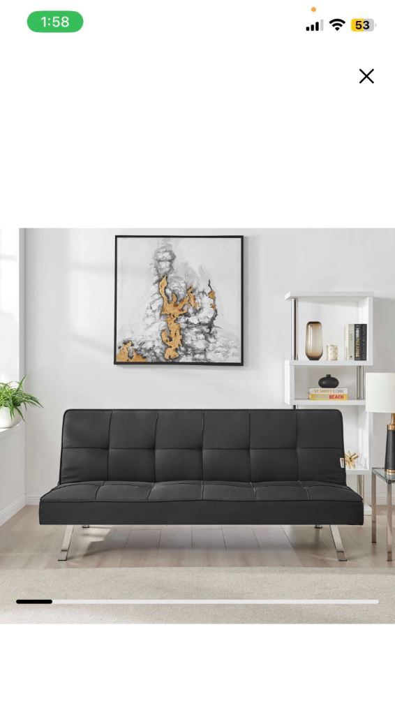 BLACK LEATHER SOFA BED