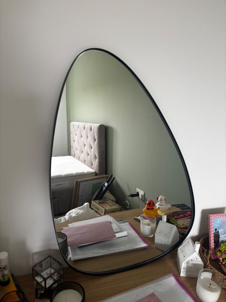 Large Irregular Shaped Black Framed Mirror