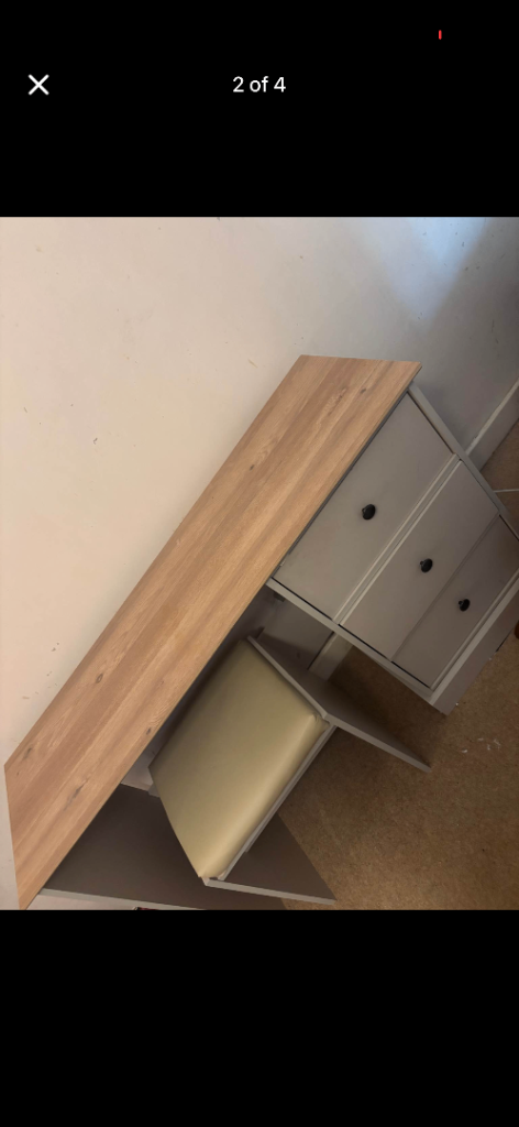 Grey Dressing Table with Drawers and Stool