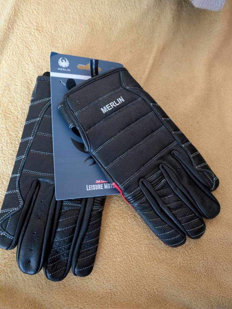 Merlin Boulder Leather Motorcycle gloves black red medium