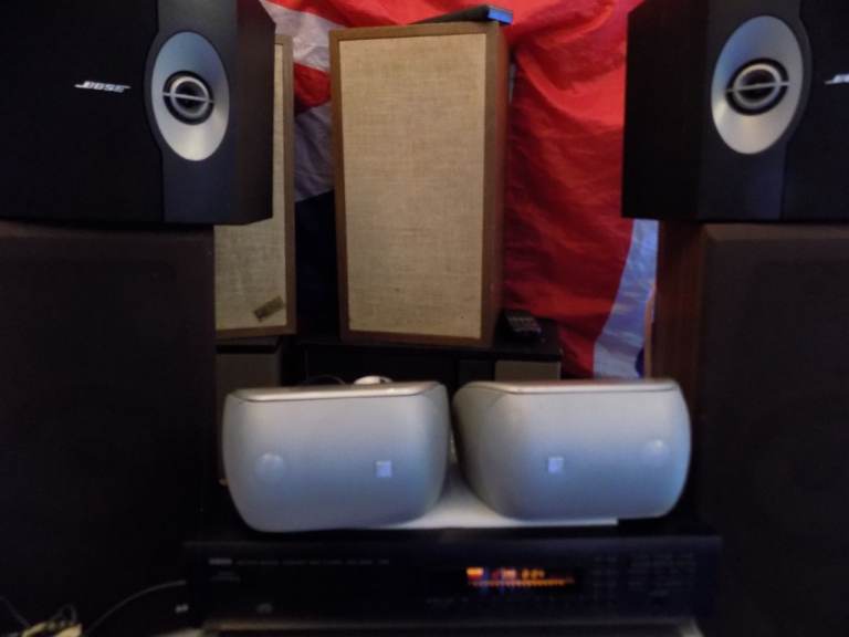a pair off Bowers & Wilkins M-1 Silver Satellite Speaker With Wall Bra RRP £280