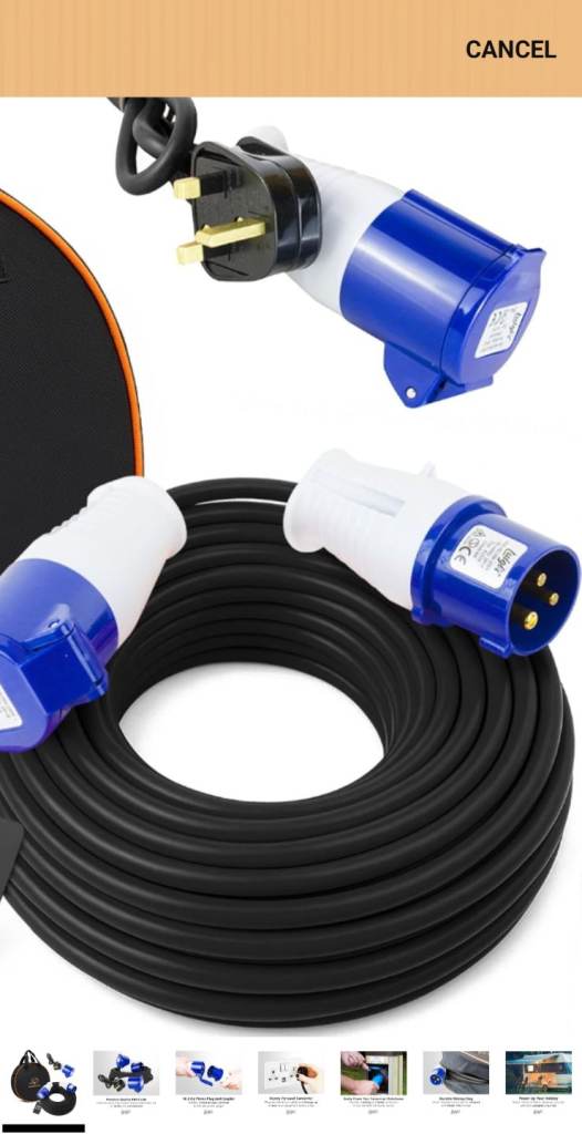 Caravan hook up cable 10m & adapter 
