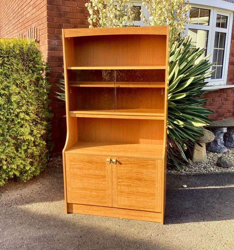Vintage Mid Century Teak Effect Wall Unit Room Divider with Lighting 