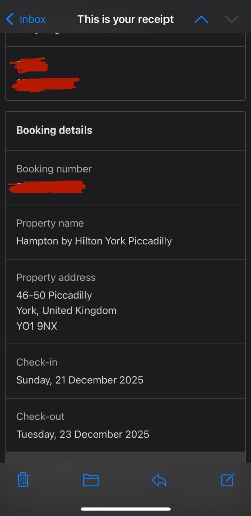 Hampton by Hilton York Piccadilly – Queen Room – 2 Nights (21–23 Dec)