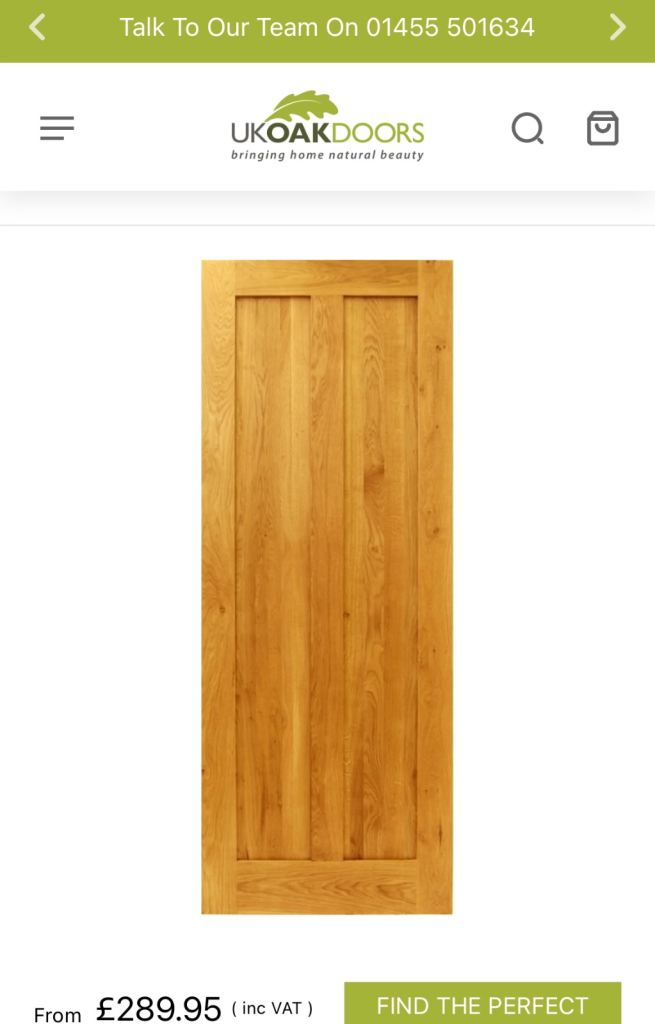 2ft 6” Oak Two Panel Door.  Brand New.