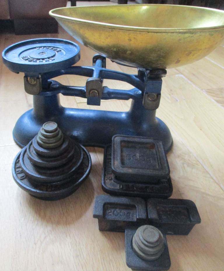 Vintage Kitchen Scales + 2 Sets Weights