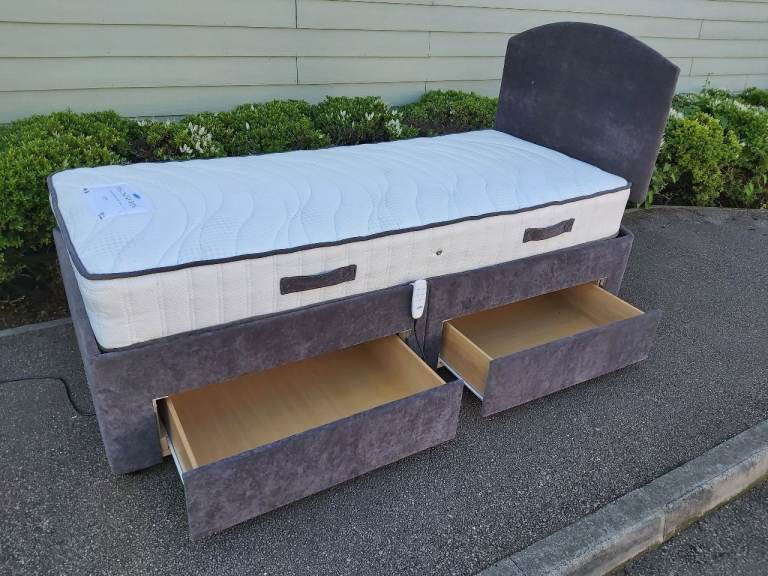Single electric adjustable bed with mattress and matching headboard