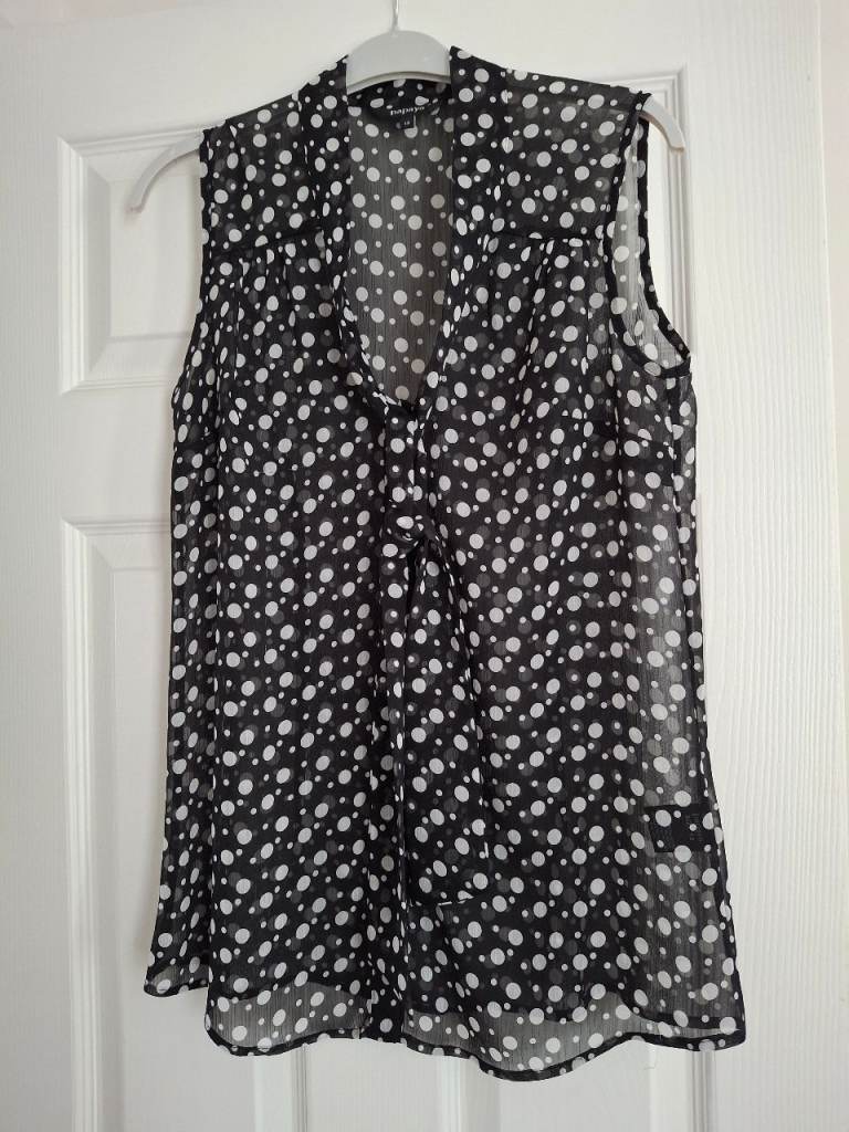 Blouse black with white polka dots Size 12 