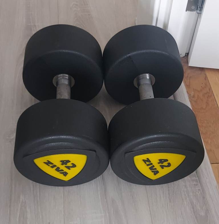 2x 42kg New unused ziva commercial urethane heavy dumbbells