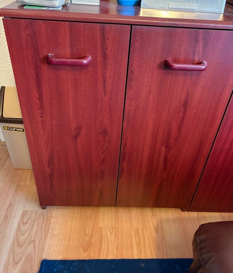 2 for £8 Red Wood Effect Storage Cabinet with Shelf – Good Condition