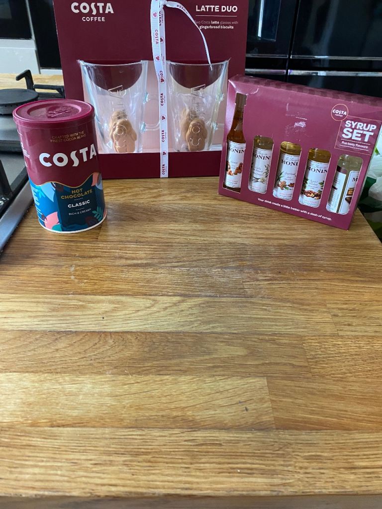 New Costa Coffee Latte Duo Set, Hot Chocolate & Syrup Set