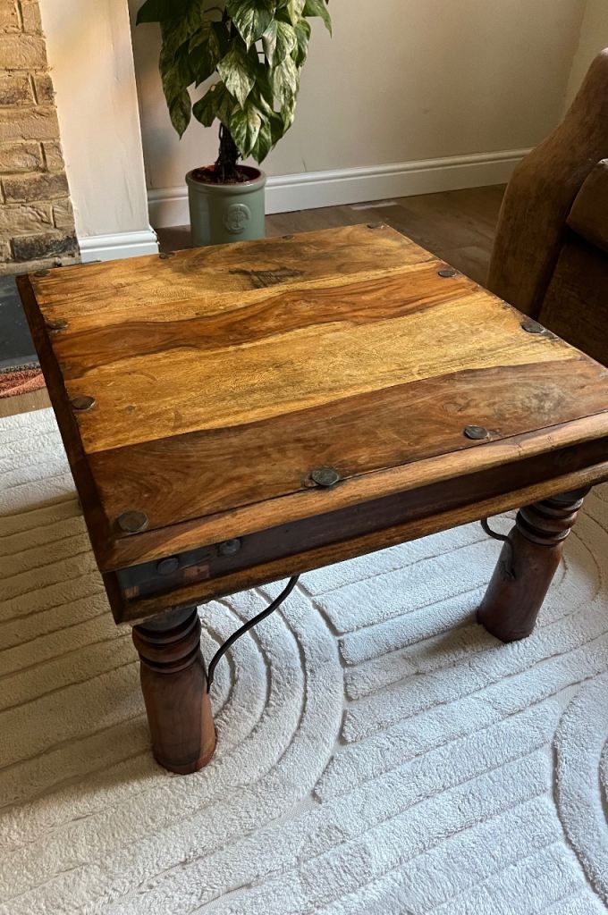 Rustic Oak & Iron Square Coffee Table / Side Table
