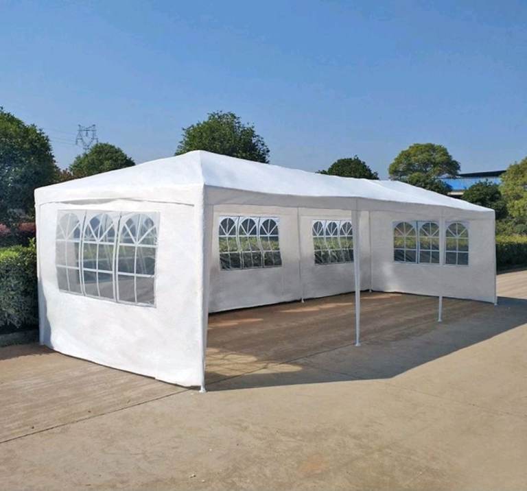 White 3x9m Waterproof Outdoor PE Garden Gazebo Canopy Party Wedding Tent Marquee Whit