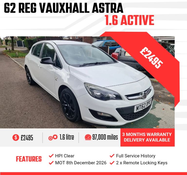 2012 Vauxhall Astra 1.6i 16V Active 5dr HATCHBACK Petrol Manual
