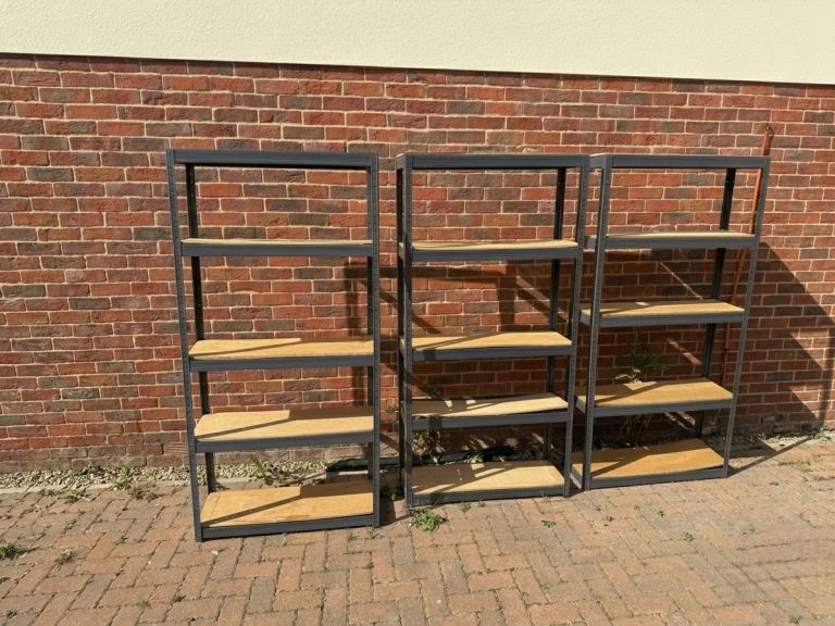 3x Heavy Duty Metal Racking / Garage Shelving Units - Grey