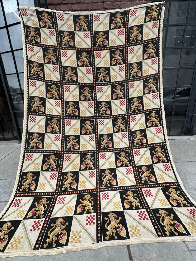 Auth: Antique Continental Needle Point Tapestry Heraldic Lion Arms Fine 5x7