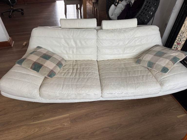 White Genuine Italian Leather Sofa 
