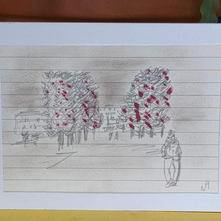 Pencil drawing 'Walking To The Heath' 