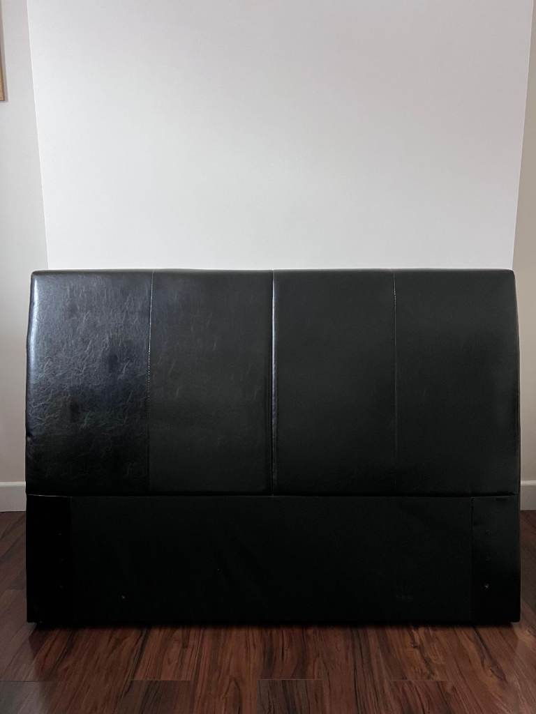 Double bed black faux leather headboard