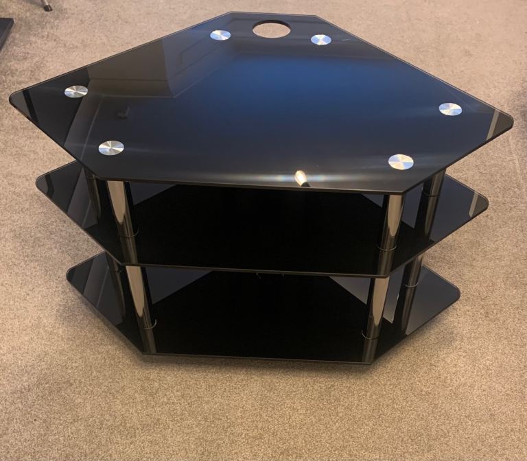 Black glass corner tv stand