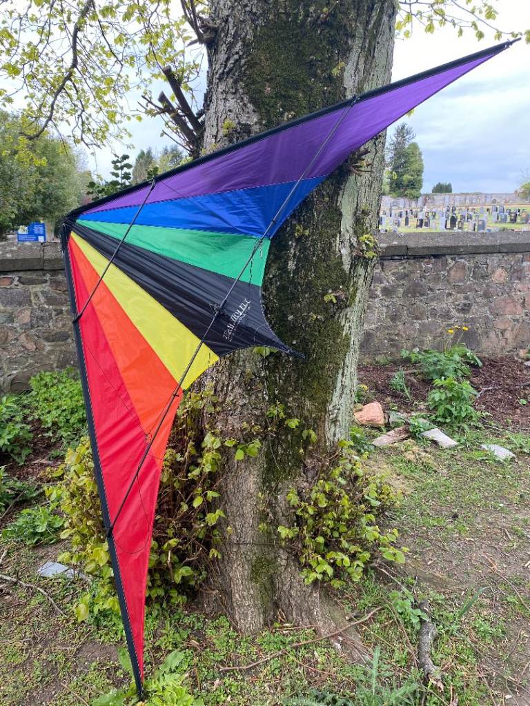 TEAM HIGH FLY (THF) LARGE RAINBOW STUNT KITE.