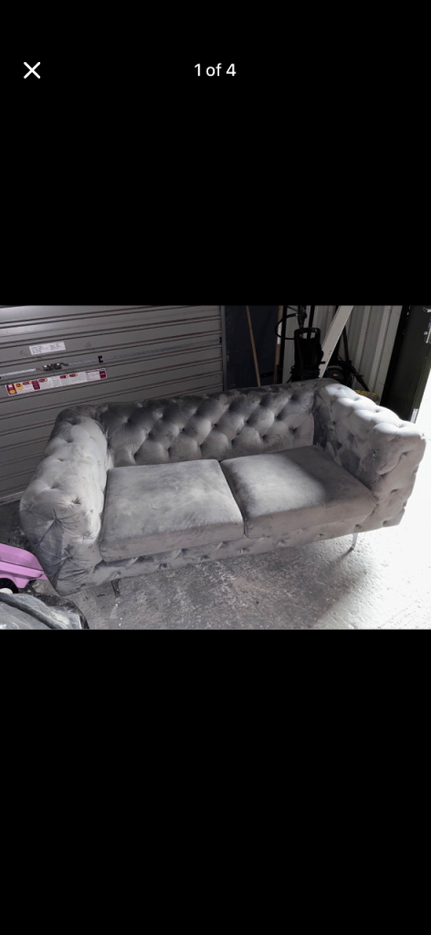 2 seater grey velvet sofa 