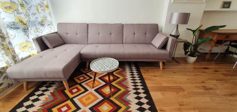 Sofa L-shaped or 3 seater in grey, sleeps 2