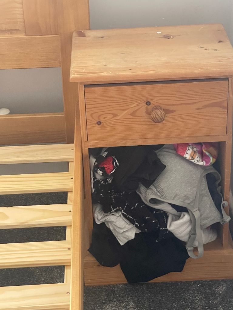Wooden Bedside Table with Drawer and Shelf – Good Condition