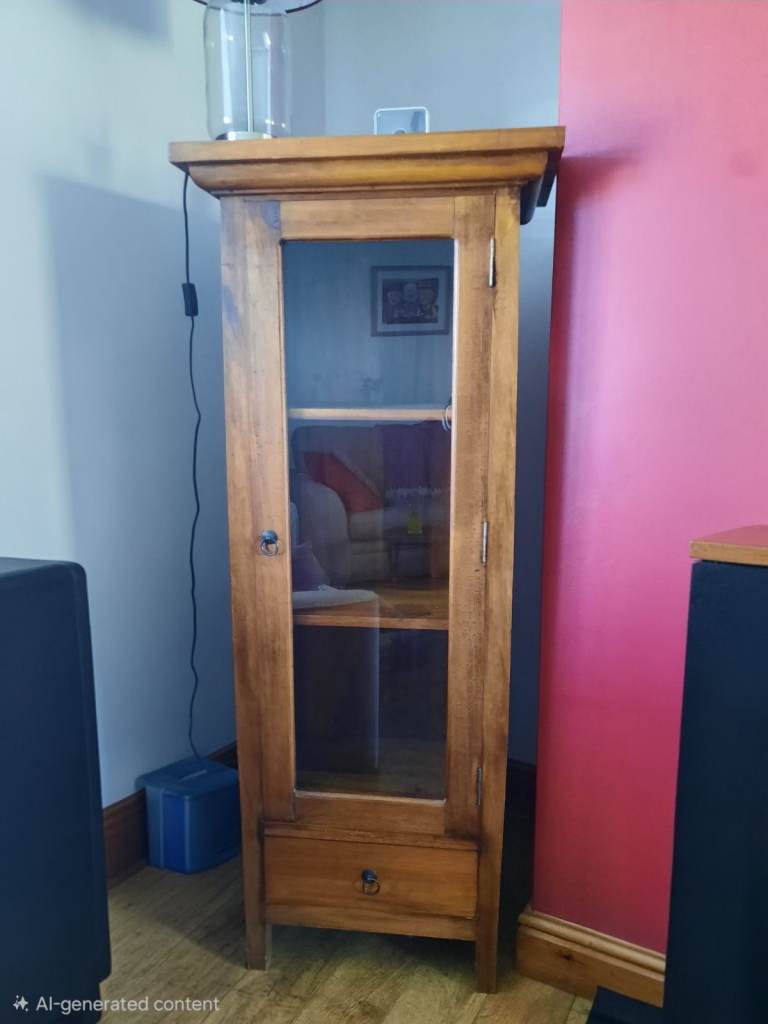 Tall solid wood display cabinet with glass door
