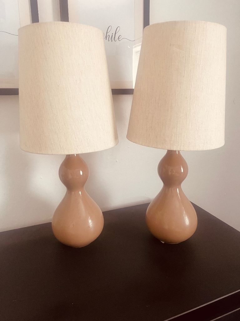 Pair of retro  Brown Table Lamps with Cream Shades