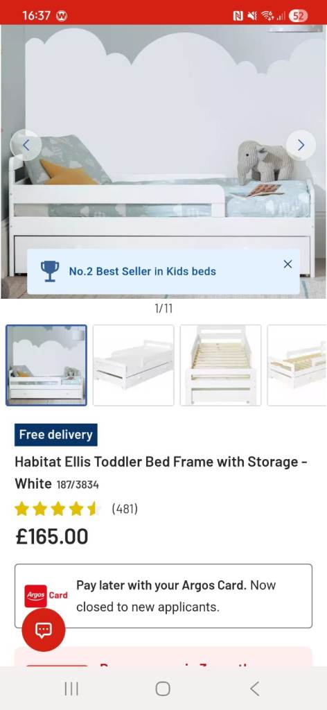 Habitat Toddler Bed with Storage drawer and brand new mattress 