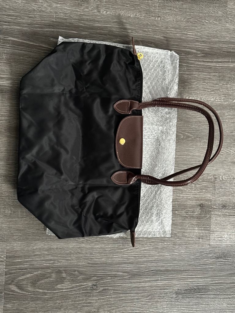 Brown leather strap black longchamp school bag handbag dupe designer