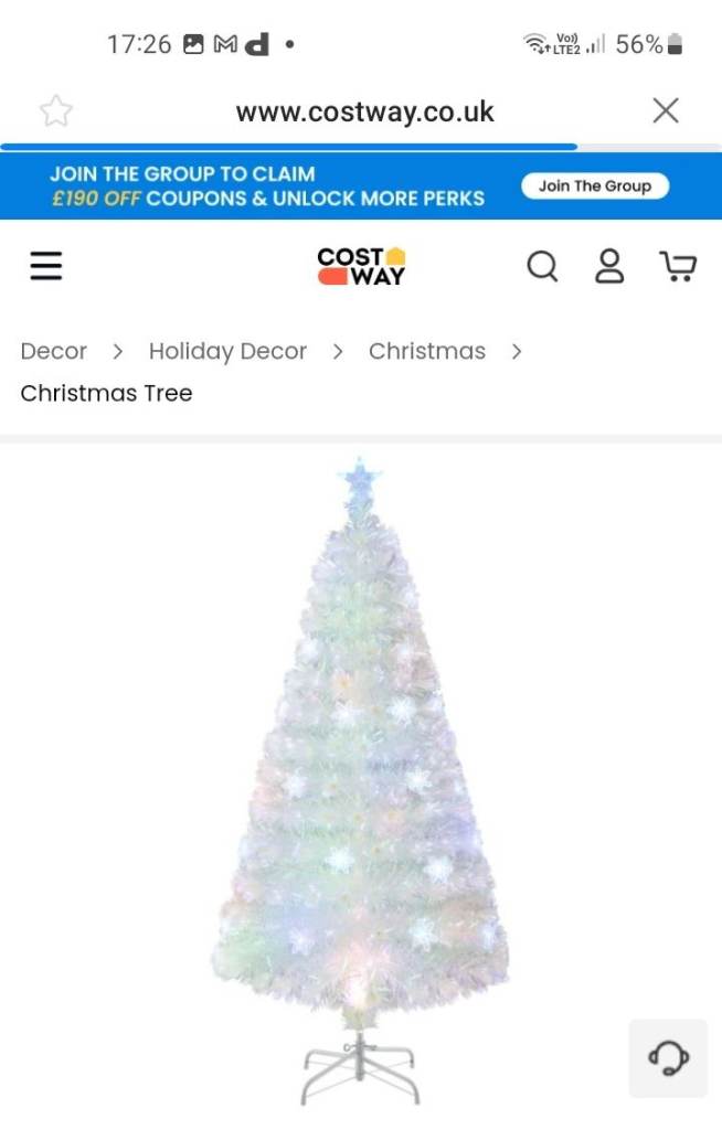 Costway White Fibre Optic Christmas Tree with LED Lights