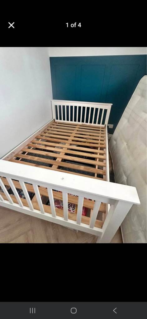 Solid wooden small double bed frame in good condition with mattress if needed 
