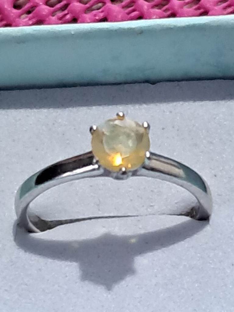 Sterling Silver Hallmarked 925 ring yellow stone size S