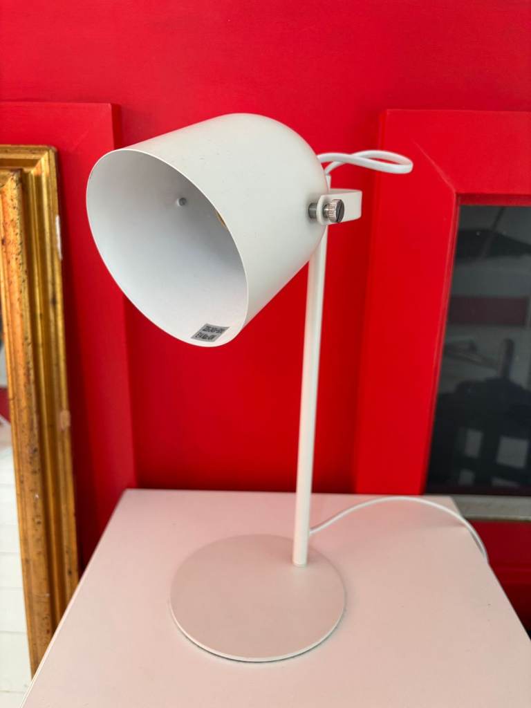 Modern White Desk Lamp - Adjustable Head, Good Condition