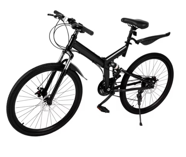 21 Speed Folding Mountain Bike High Carbon Steel Frame 150kg Capacity Double Disc Brakes